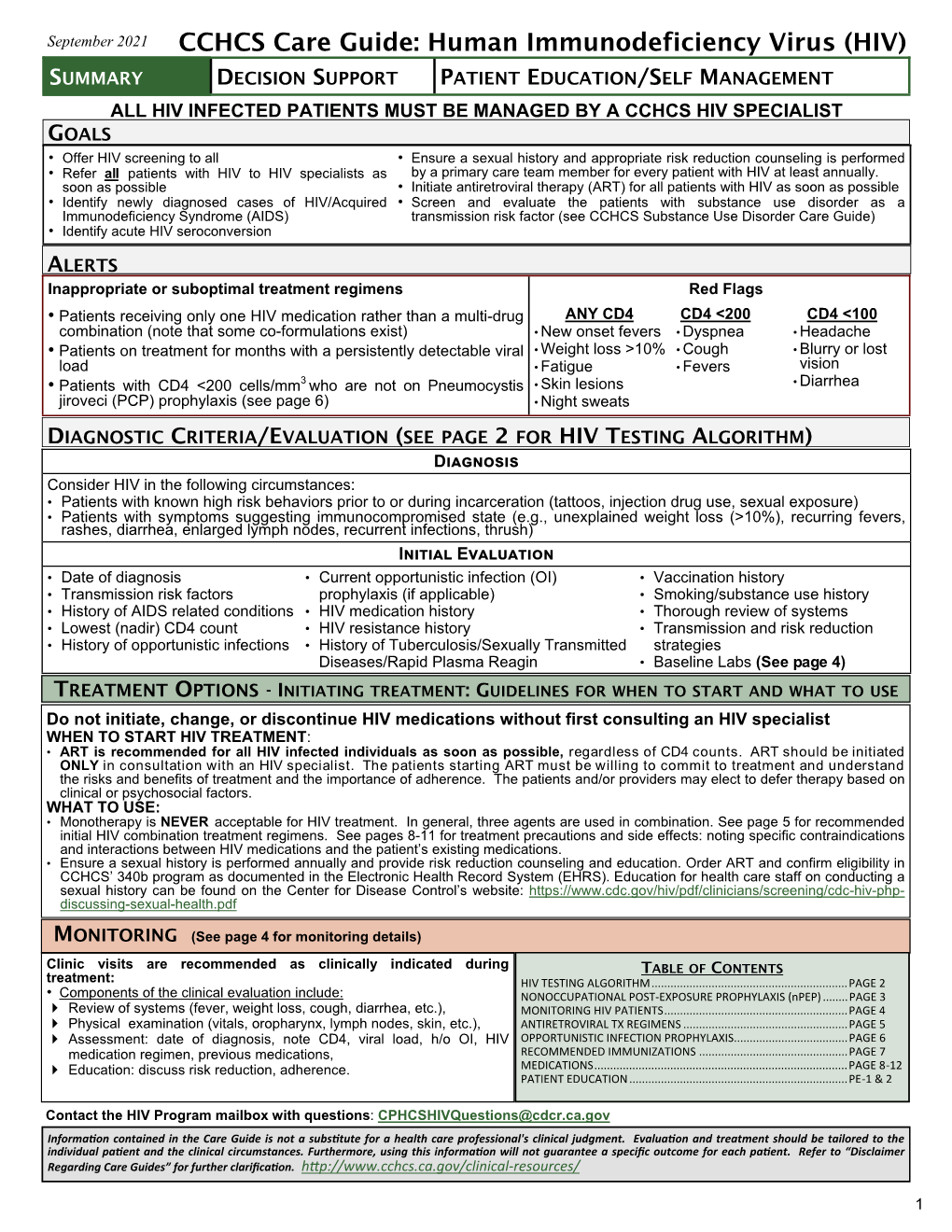 CCHCS Care Guide: Human Immunodeficiency Virus (HIV)