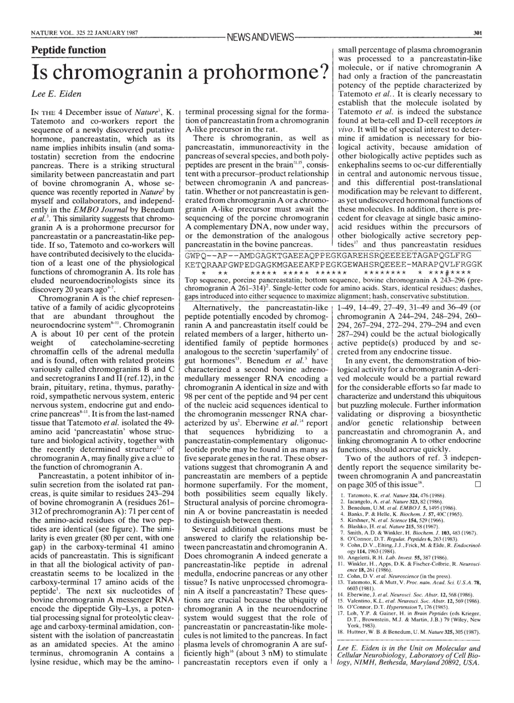 Is Chromogranin a Prohormone? Had Only a Fraction of the Pancreastatin Potency of the Peptide Characterized by Lee E