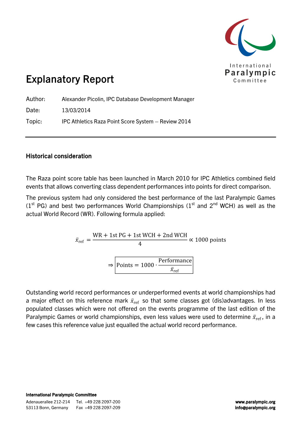 Explanatory Report