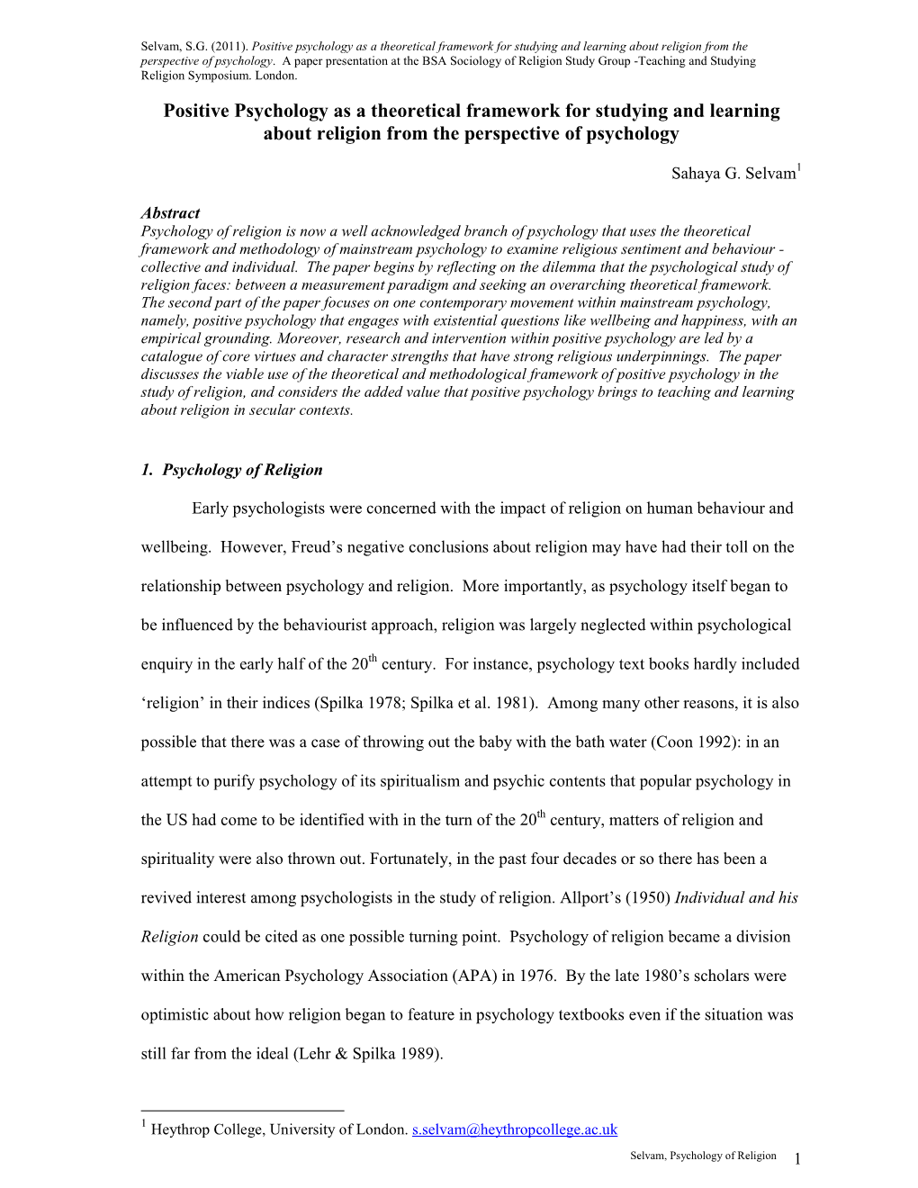 Positive Psychology As a Theoretical Framework for Studying and Learning About Religion from the Perspective of Psychology