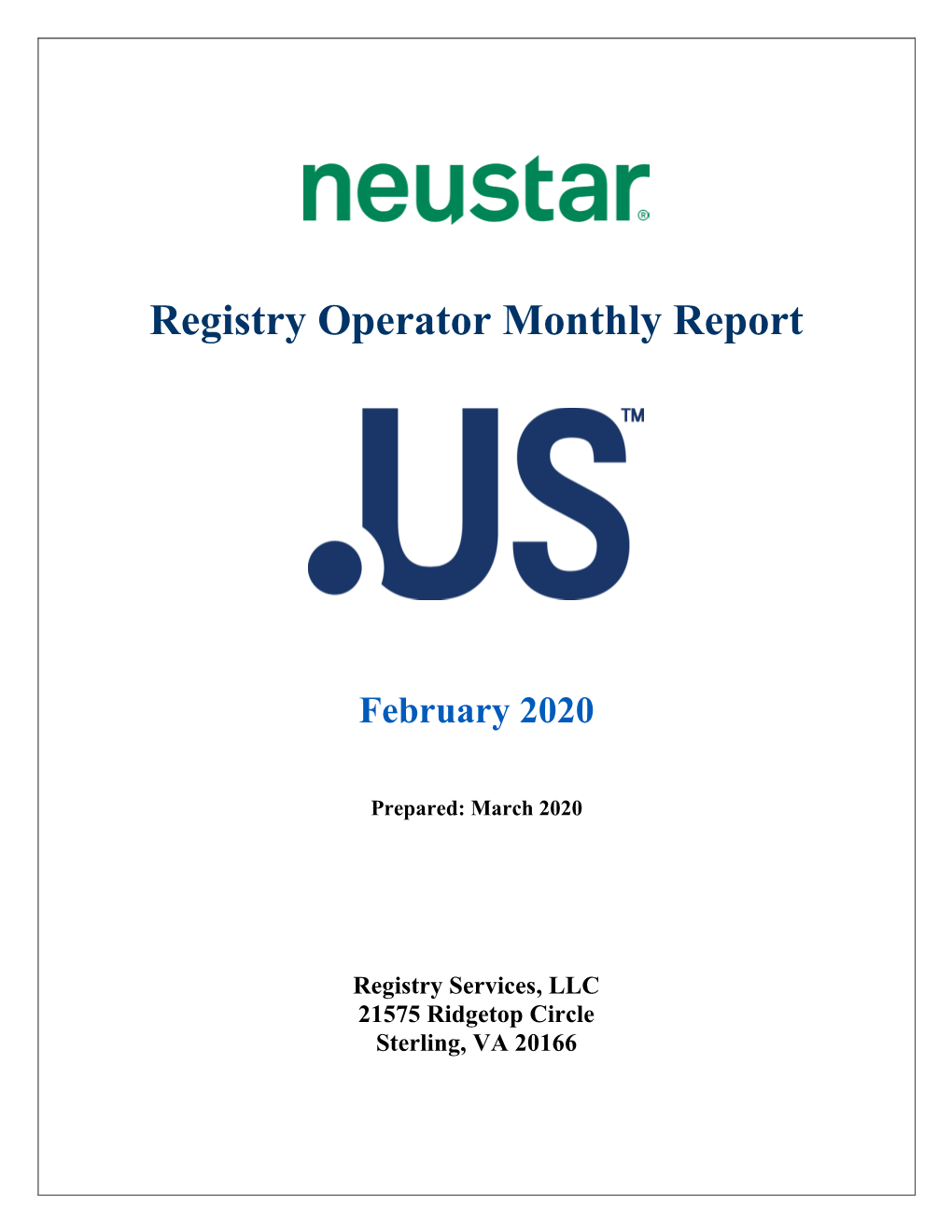 Registry Operator Monthly Report