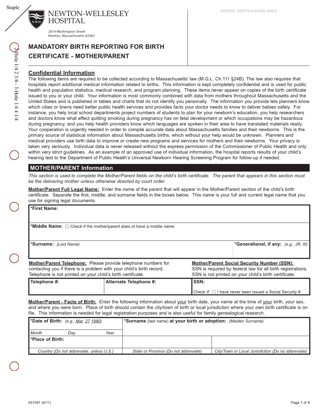 Mandatory Birth Reporting for Birth Certificate - Mother/Parent