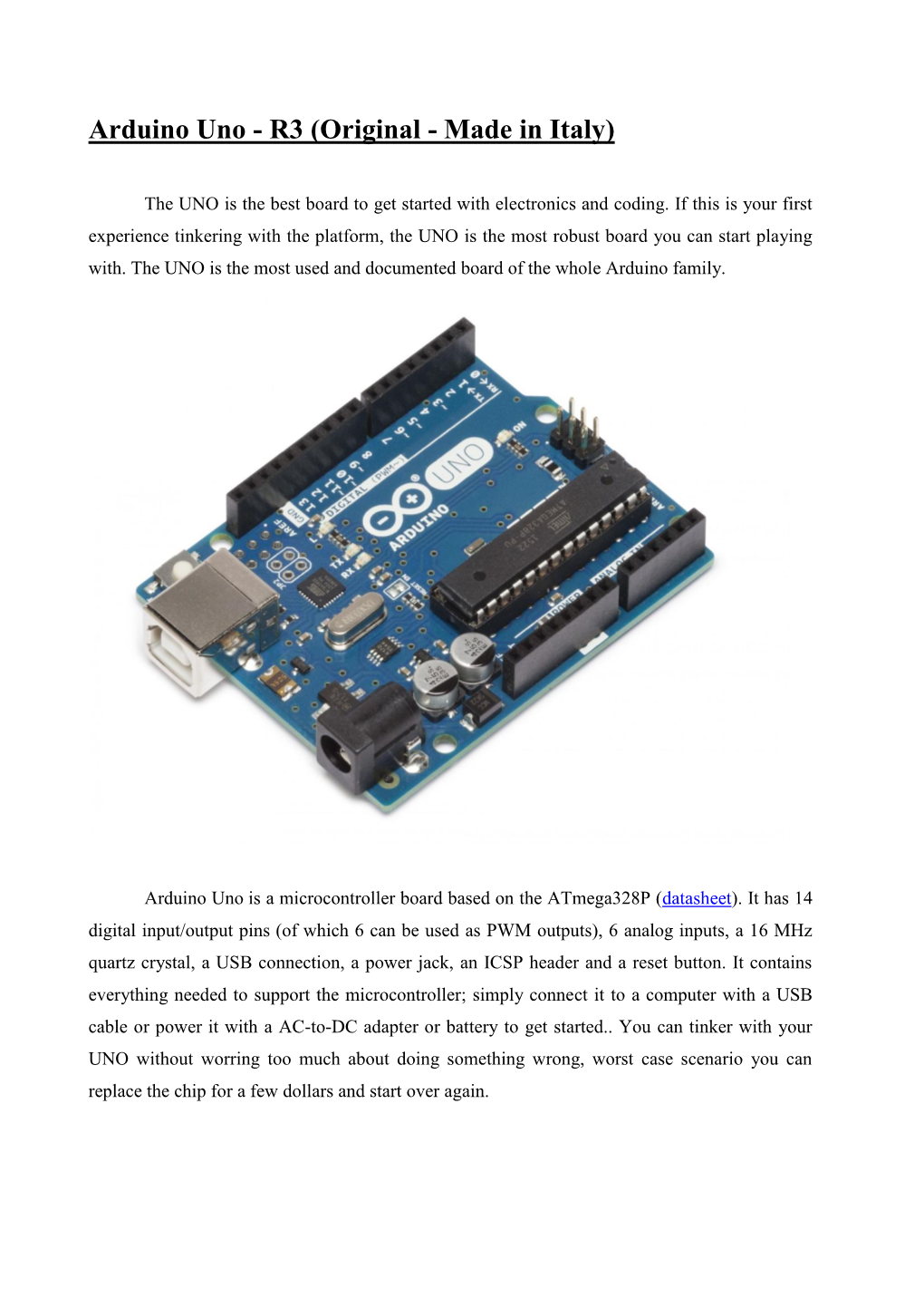 Arduino Uno - R3 (Original - Made in Italy)