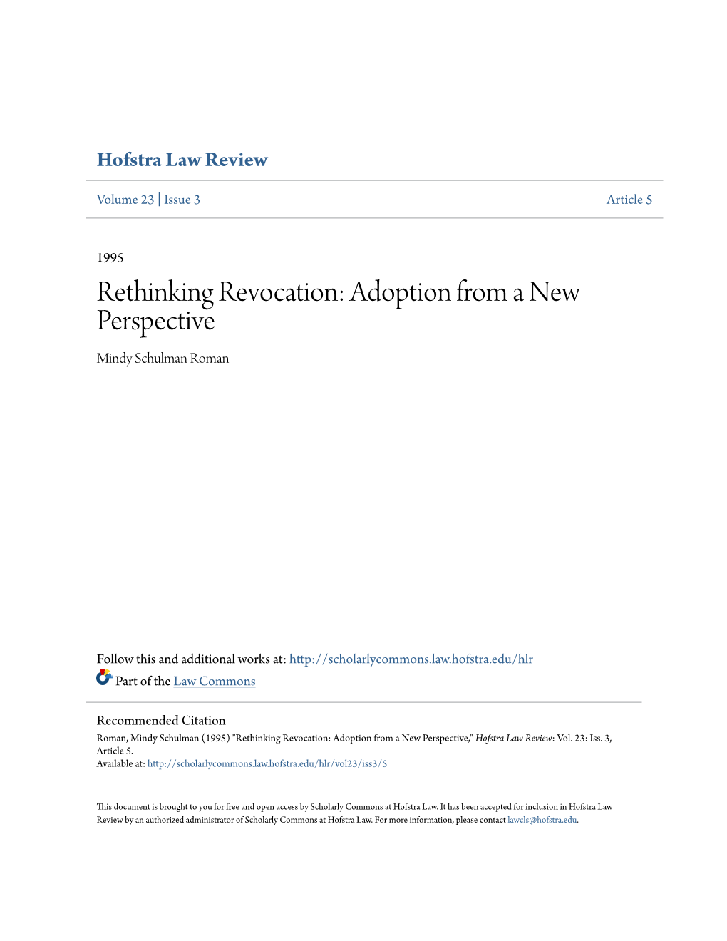 Adoption from a New Perspective Mindy Schulman Roman