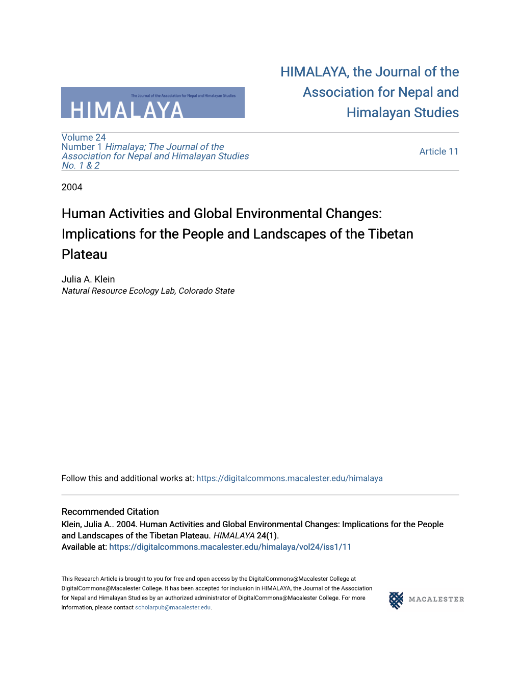 Implications for the People and Landscapes of the Tibetan Plateau
