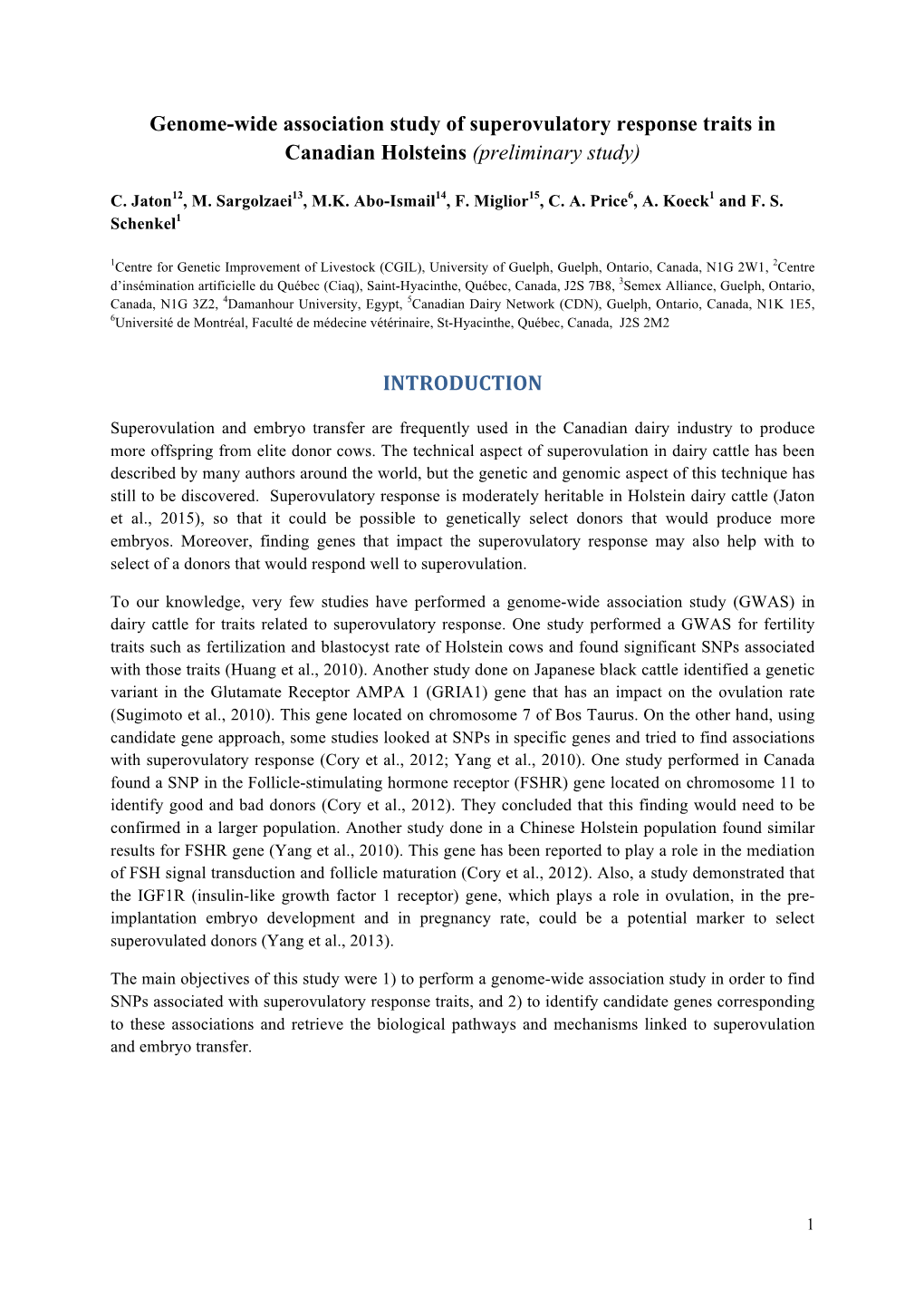 Genome-Wide Association Study of Superovulatory Response Traits in Canadian Holsteins (Preliminary Study)