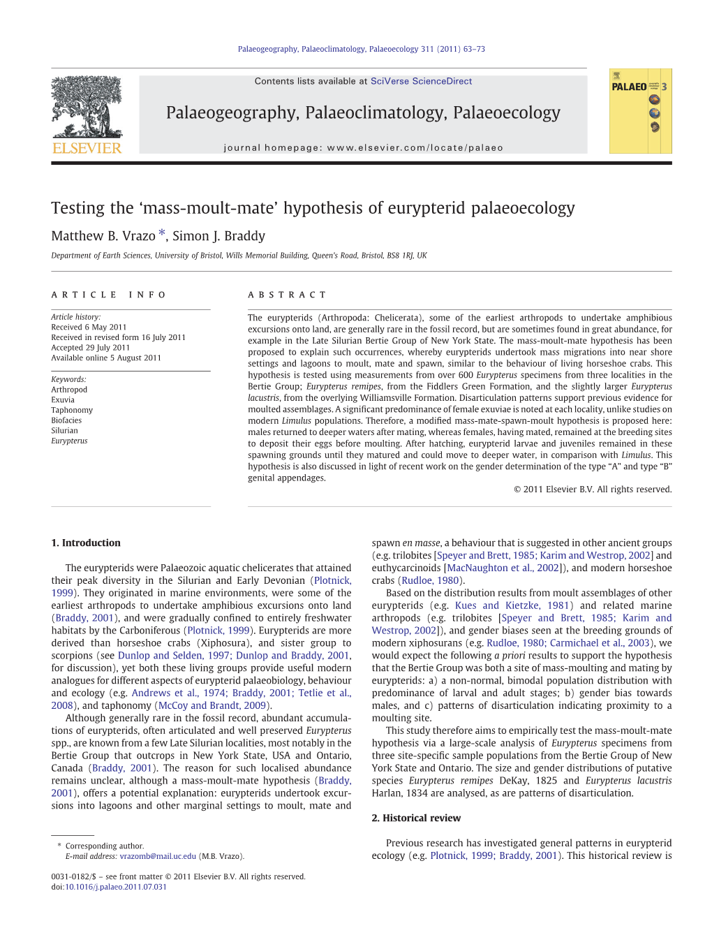 Hypothesis of Eurypterid Palaeoecology