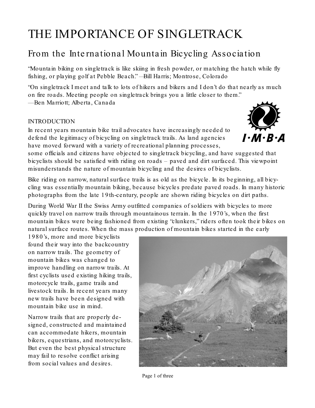 THE IMPORTANCE of SINGLETRACK from the International Mountain Bicycling Association