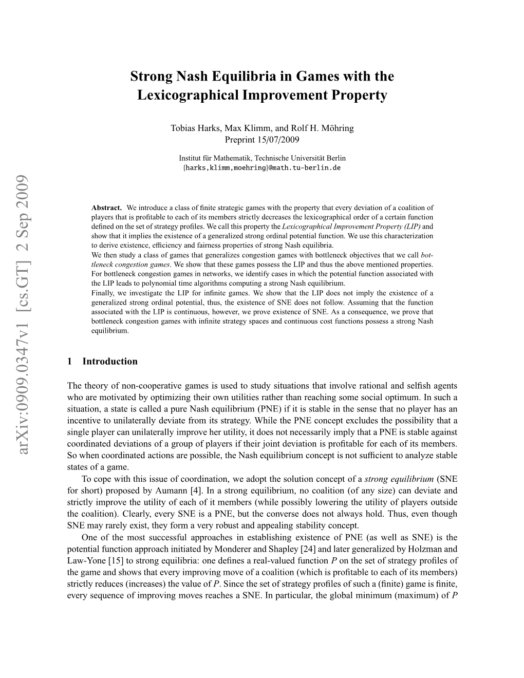 Strong Nash Equilibria in Games with the Lexicographical Improvement