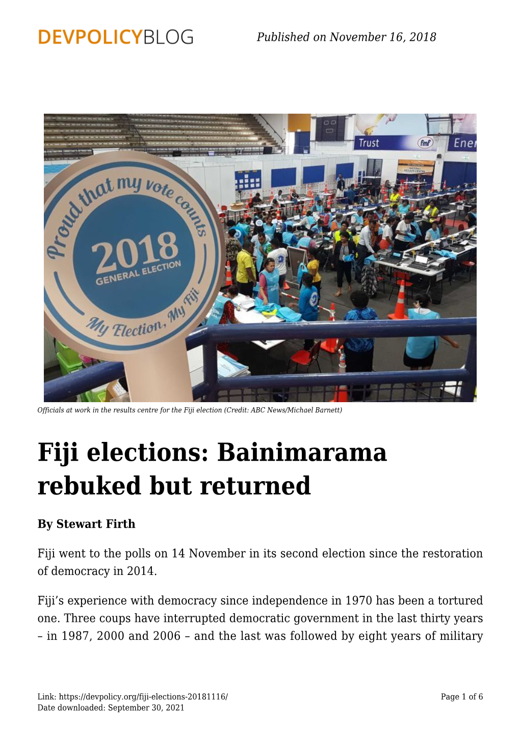 Fiji Elections: Bainimarama Rebuked but Returned