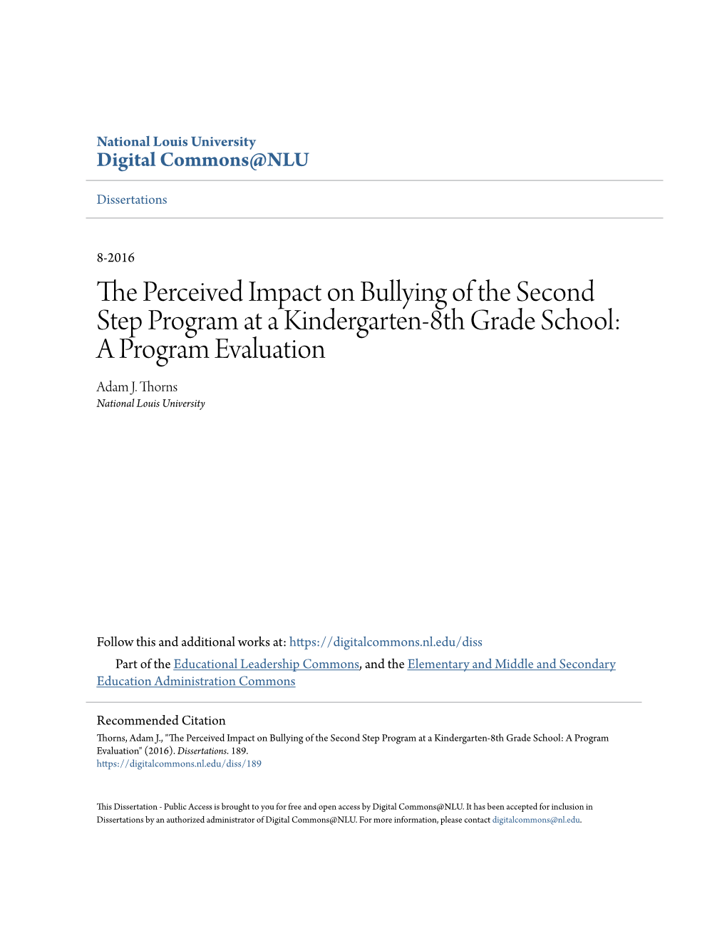 The Perceived Impact on Bullying of the Second Step Program at a Kindergarten–8Th Grade School: a Program Evaluation