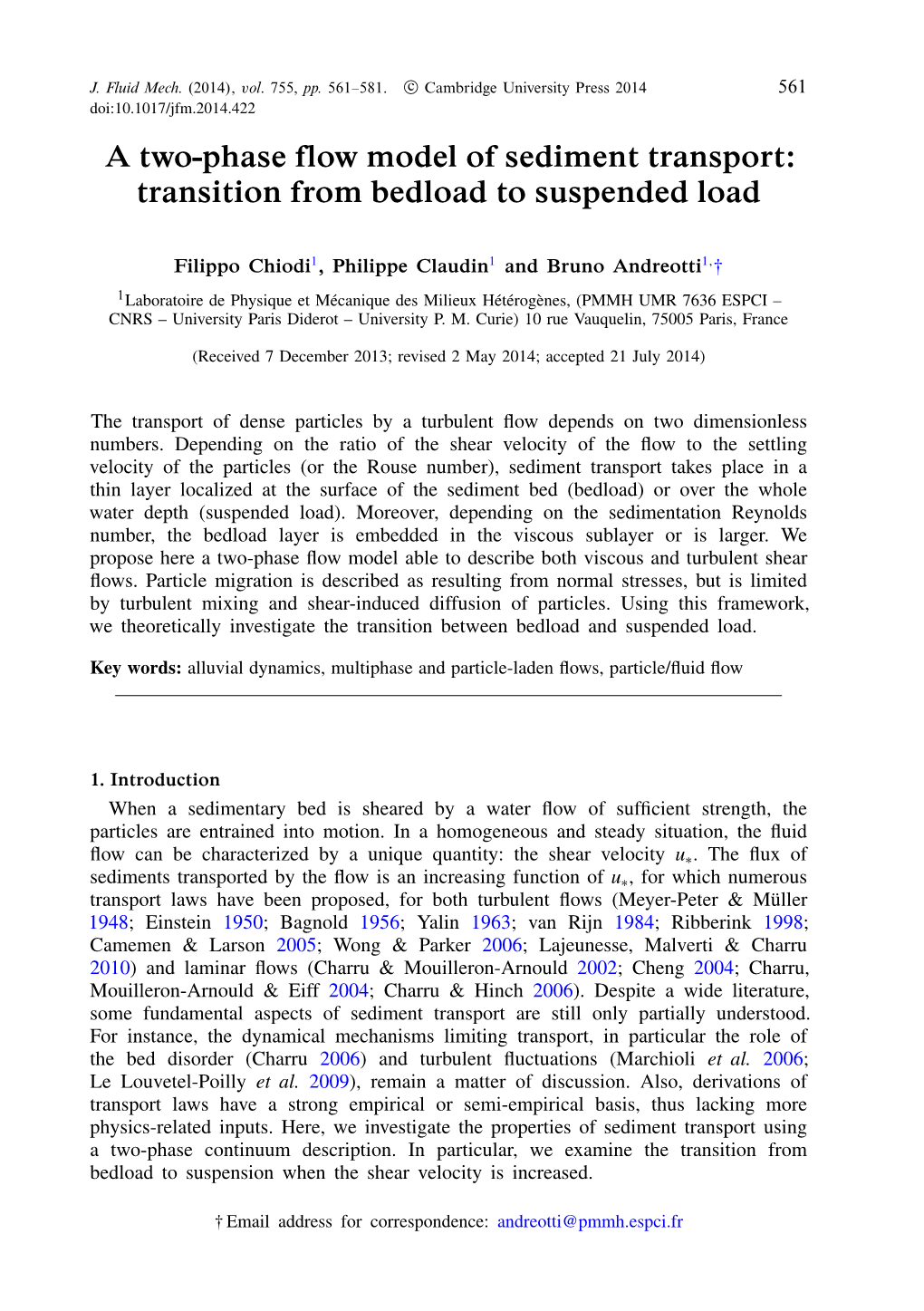 A Two-Phase Flow Model of Sediment Transport: Transition from Bedload To