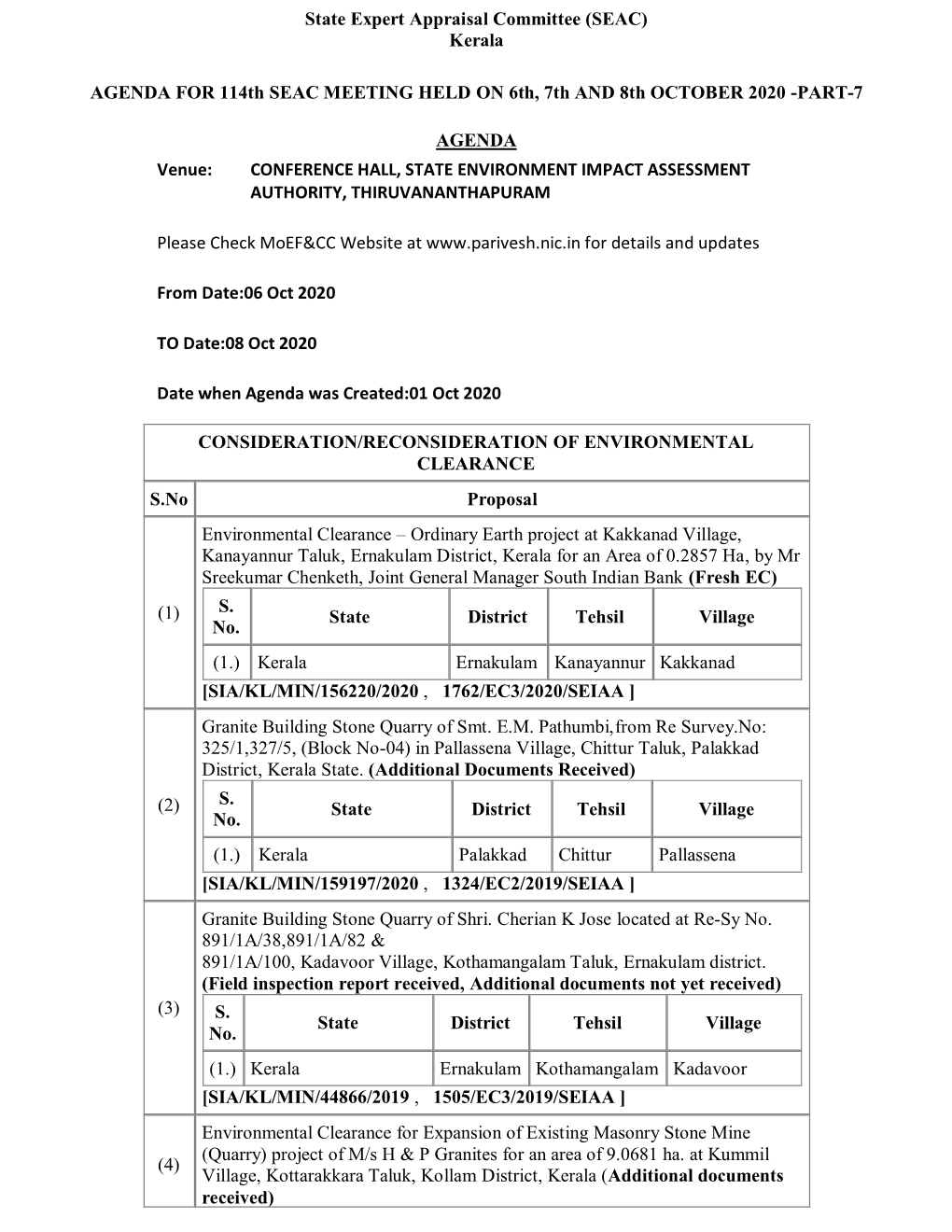 State Expert Appraisal Committee (SEAC) Kerala