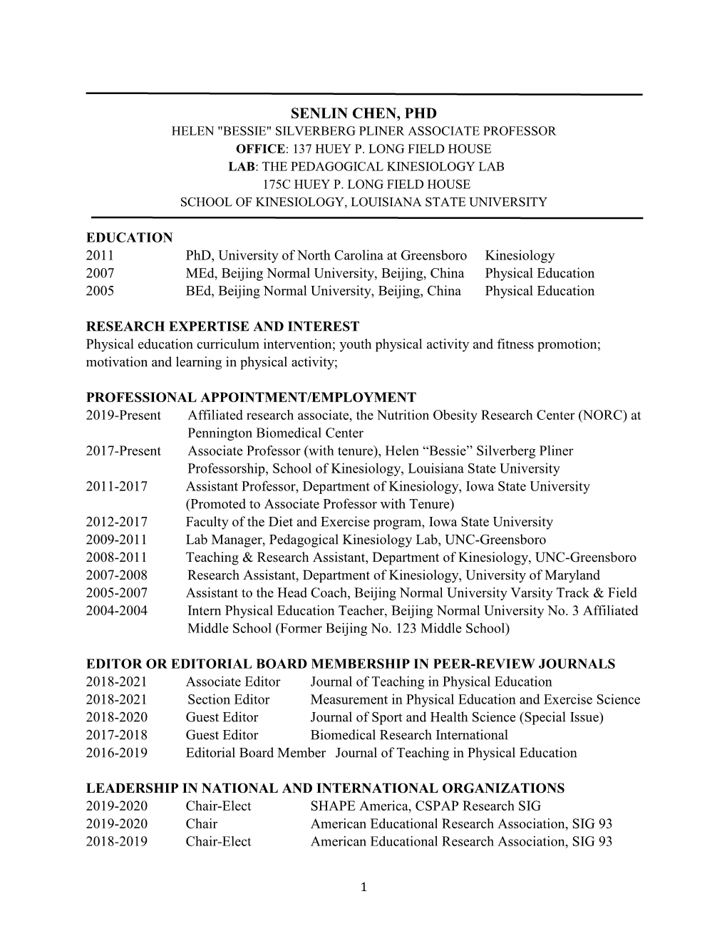 Senlin Chen Phd Curriculum Vitae