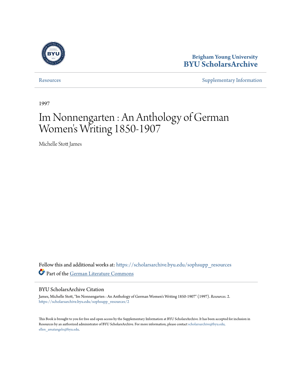 Im Nonnengarten : an Anthology of German Women's Writing 1850-1907 Michelle Stott Aj Mes