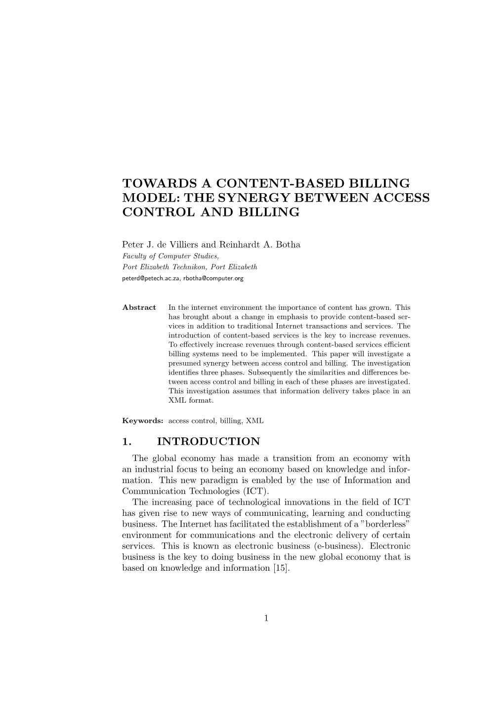 Towards a Content-Based Billing Model: the Synergy Between Access Control and Billing