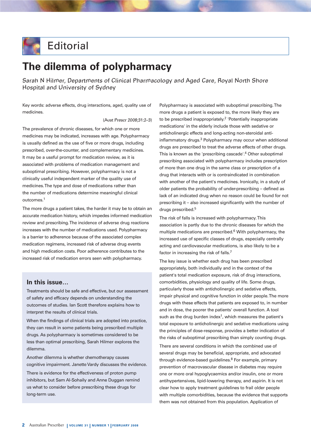 Editorial the Dilemma of Polypharmacy