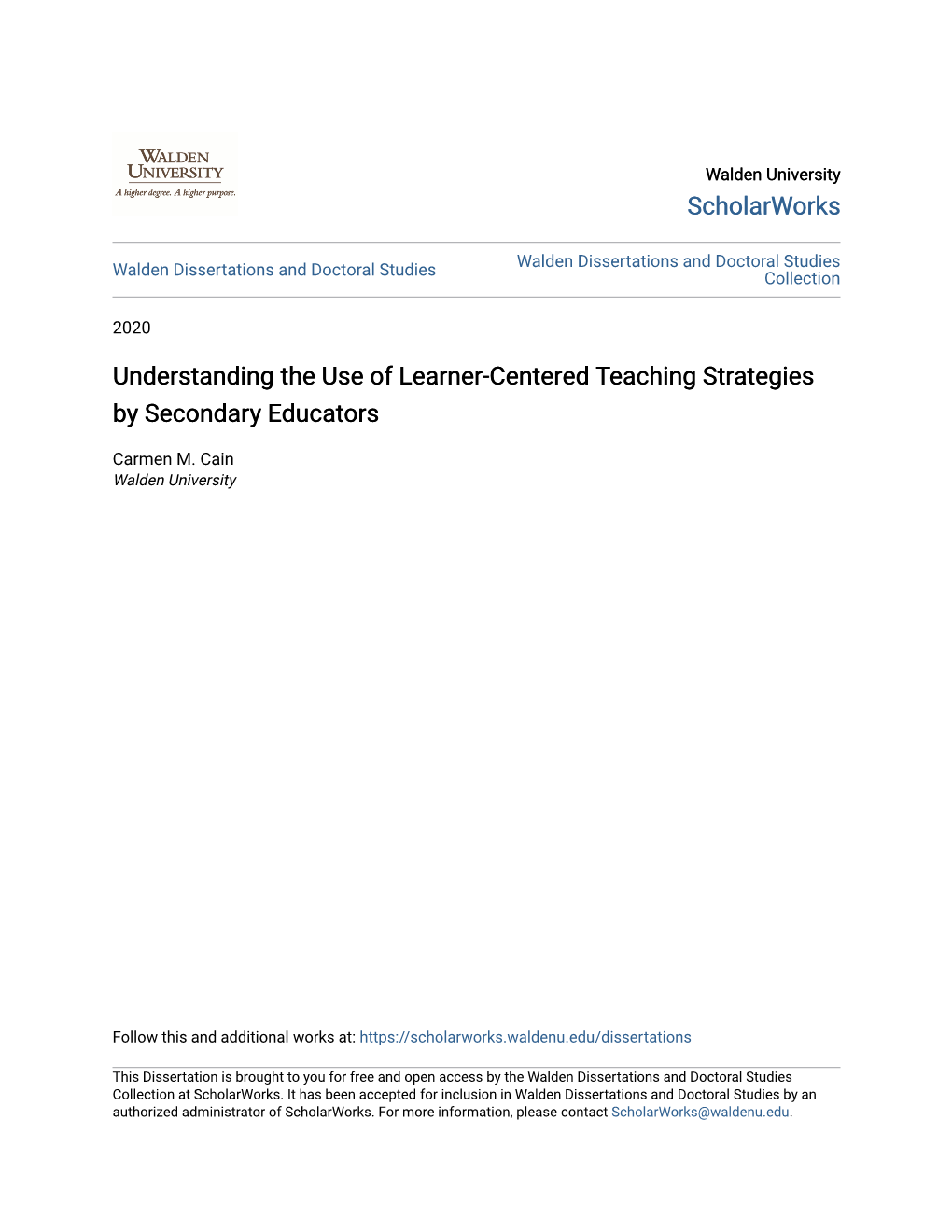 Understanding the Use of Learner-Centered Teaching Strategies by Secondary Educators