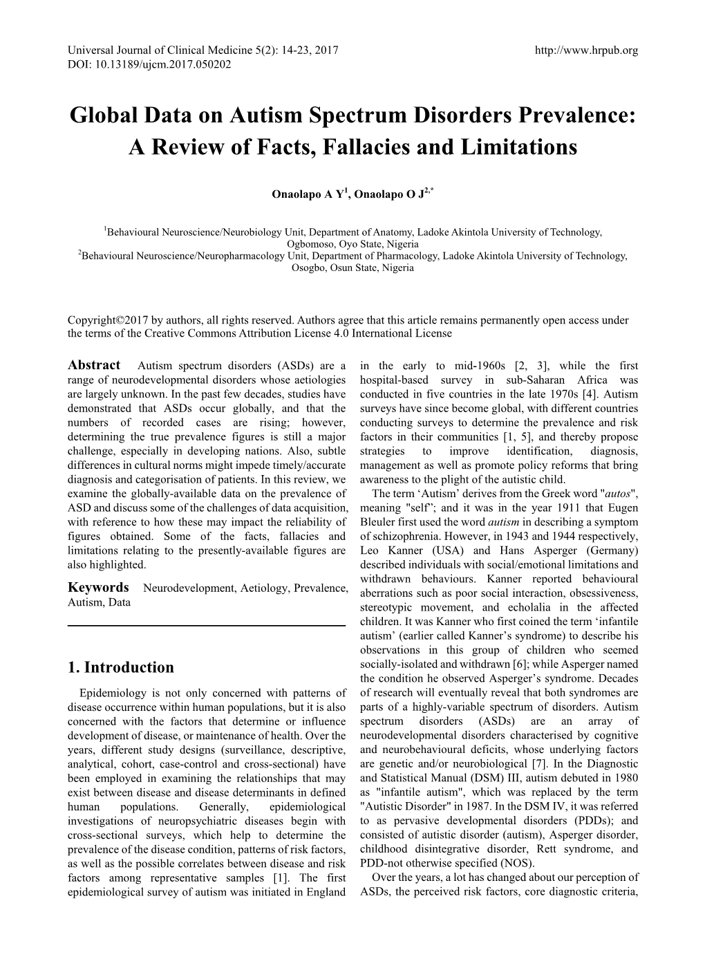 Global Data on Autism Spectrum Disorders Prevalence: a Review of Facts, Fallacies and Limitations