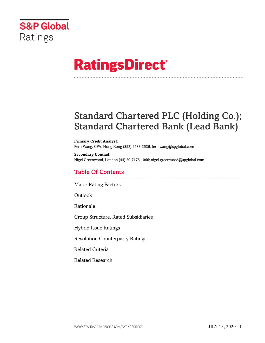 Holding Co.); Standard Chartered Bank (Lead Bank
