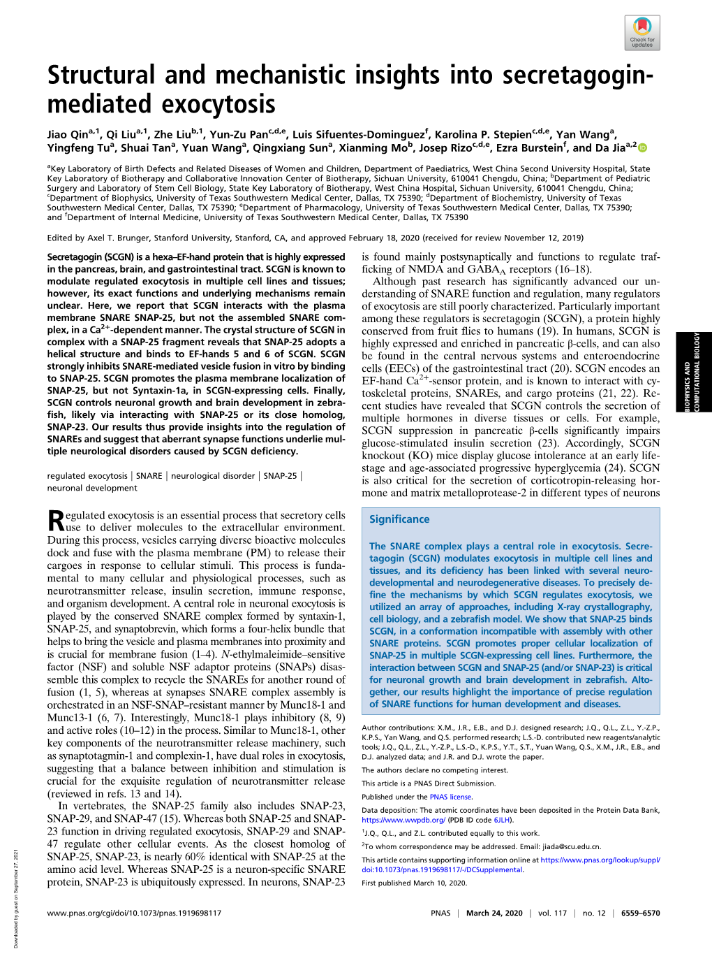 Structural and Mechanistic Insights Into Secretagogin-Mediated