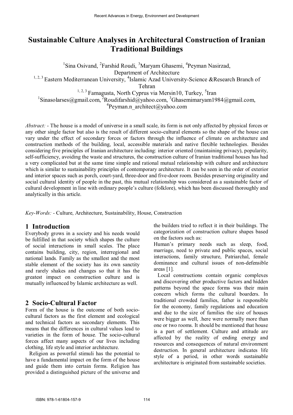 Sustainable Culture Analyses in Architectural Construction of Iranian Traditional Buildings