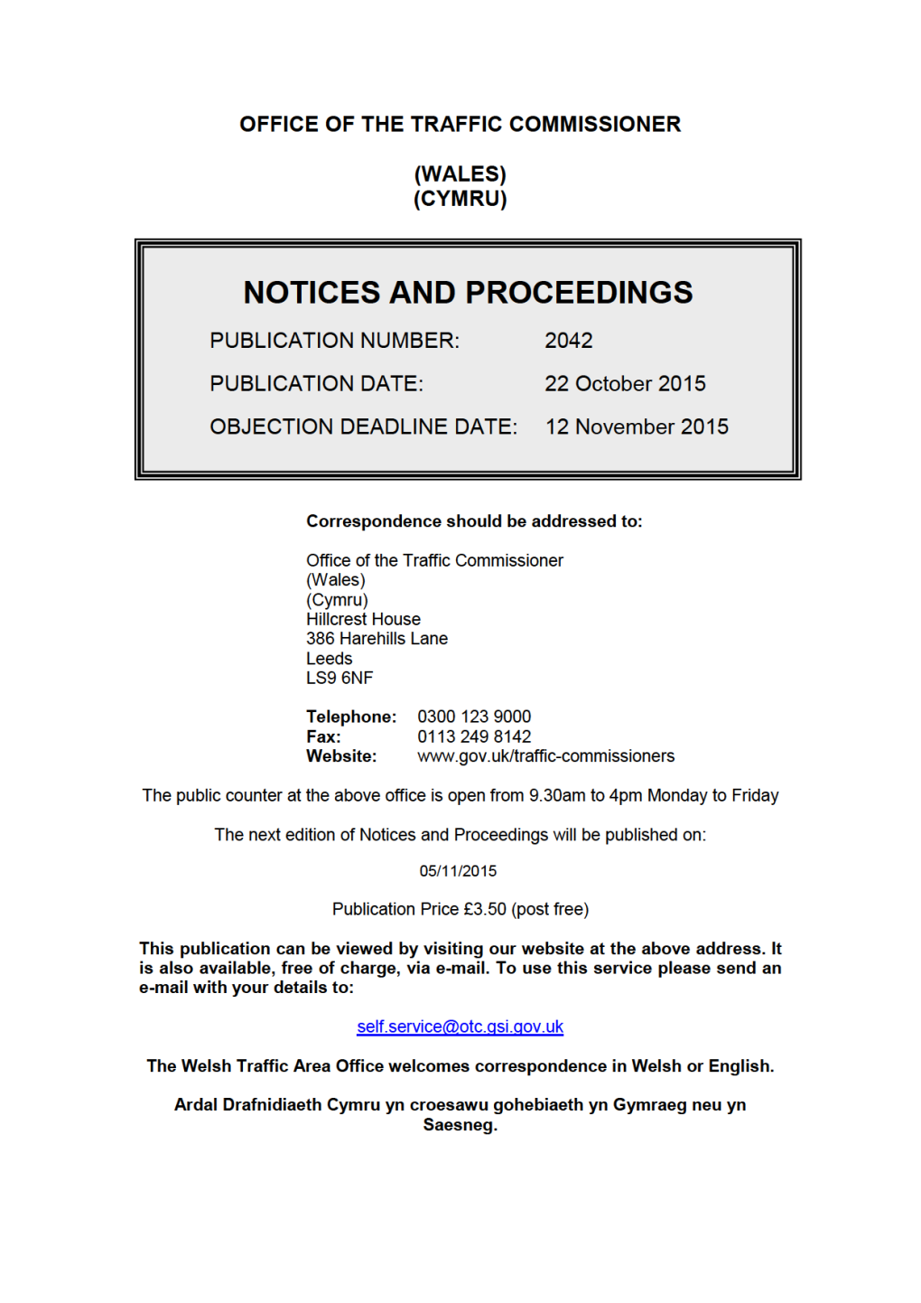 NOTICES and PROCEEDINGS 22 October 2015