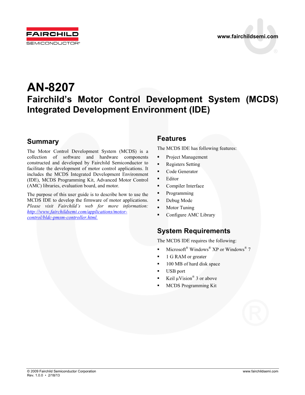 AN-8207 — Fairchild's Motor Control Development System (MCDS