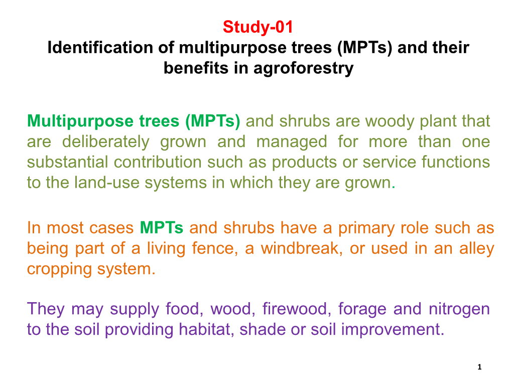Multipurpose Trees (Mpts) and Their Benefits in Agroforestry