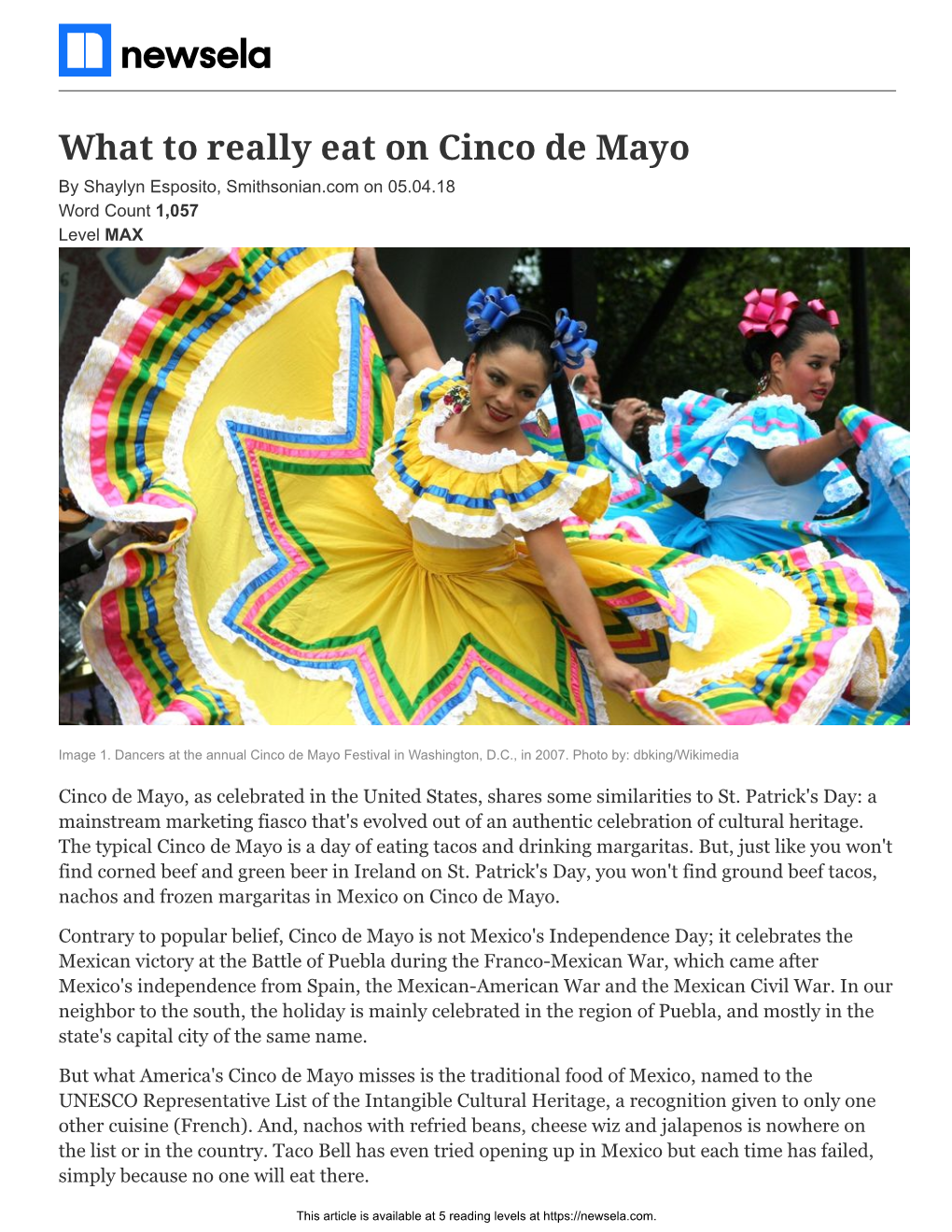 What to Really Eat on Cinco De Mayo by Shaylyn Esposito, Smithsonian.Com on 05.04.18 Word Count 1,057 Level MAX