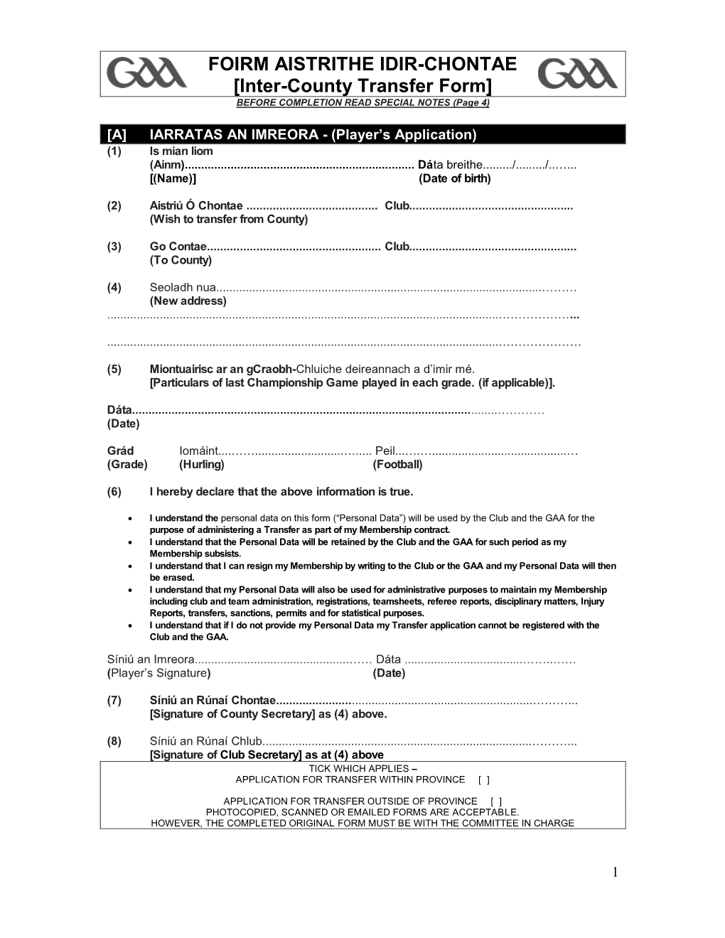 Inter-County Transfer Form] BEFORE COMPLETION READ SPECIAL NOTES (Page 4)