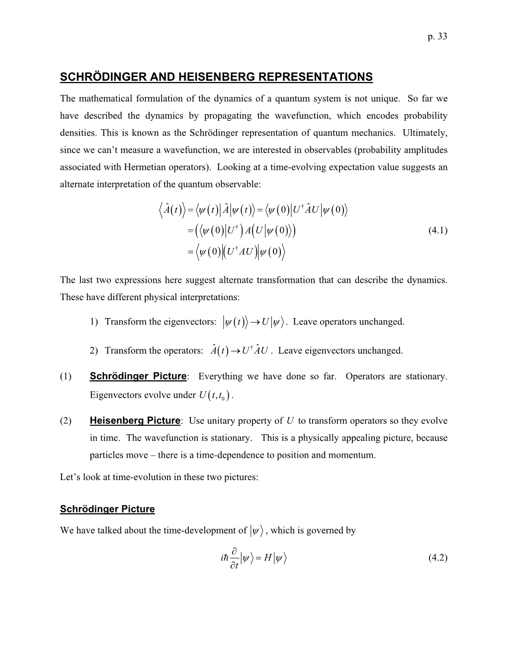 Schrödinger and Heisenberg Representations