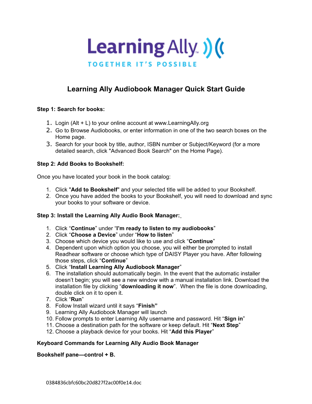 Learning Ally Audiobook Manager Quick Start Guide