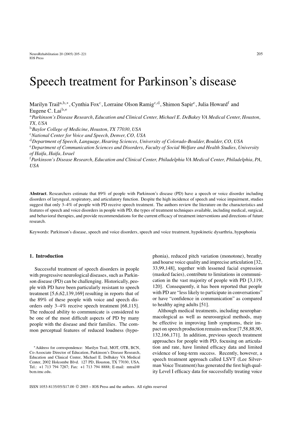 Speech Treatment for Parkinson's Disease