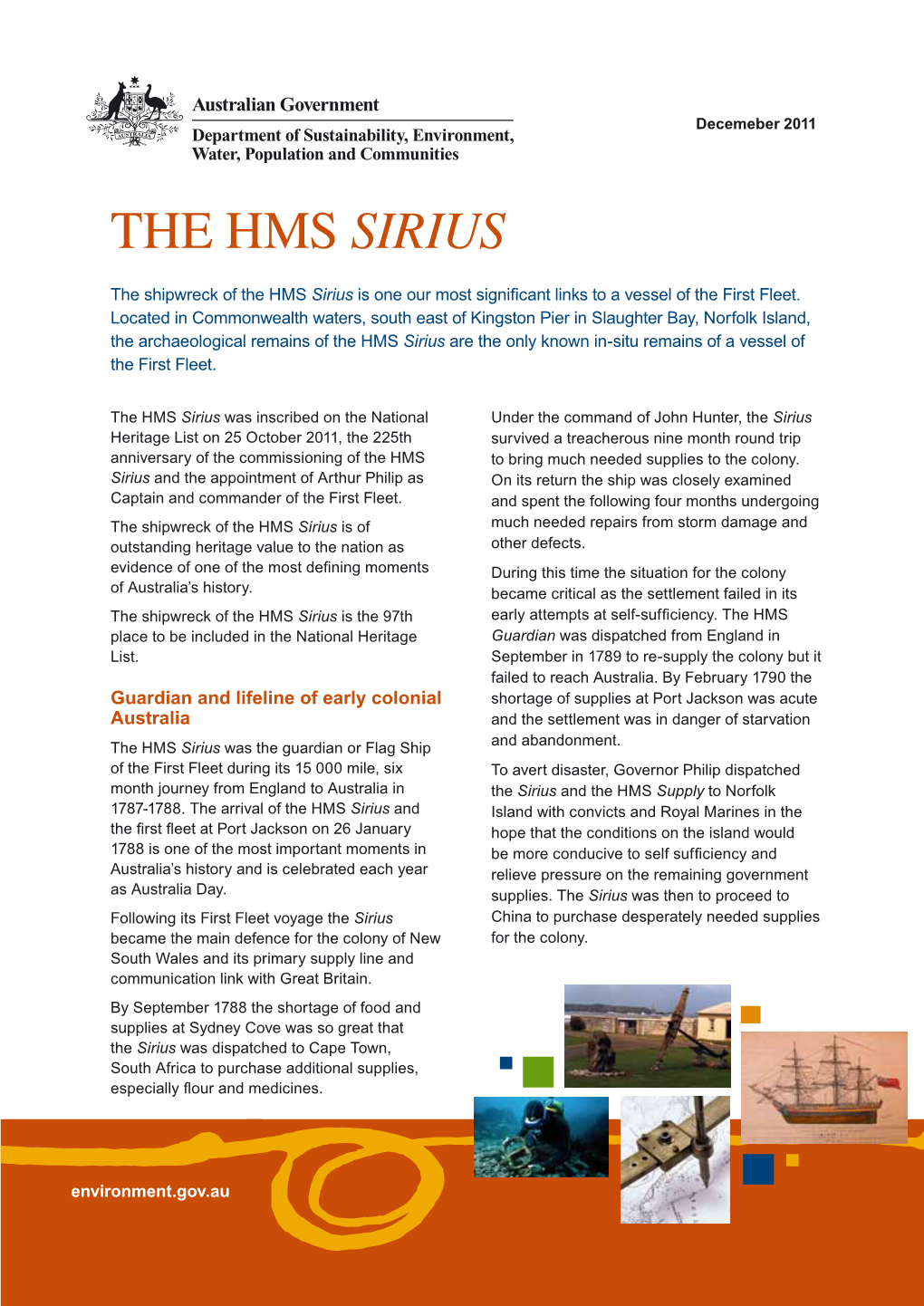 HMS Sirius Shipwreck Factsheet