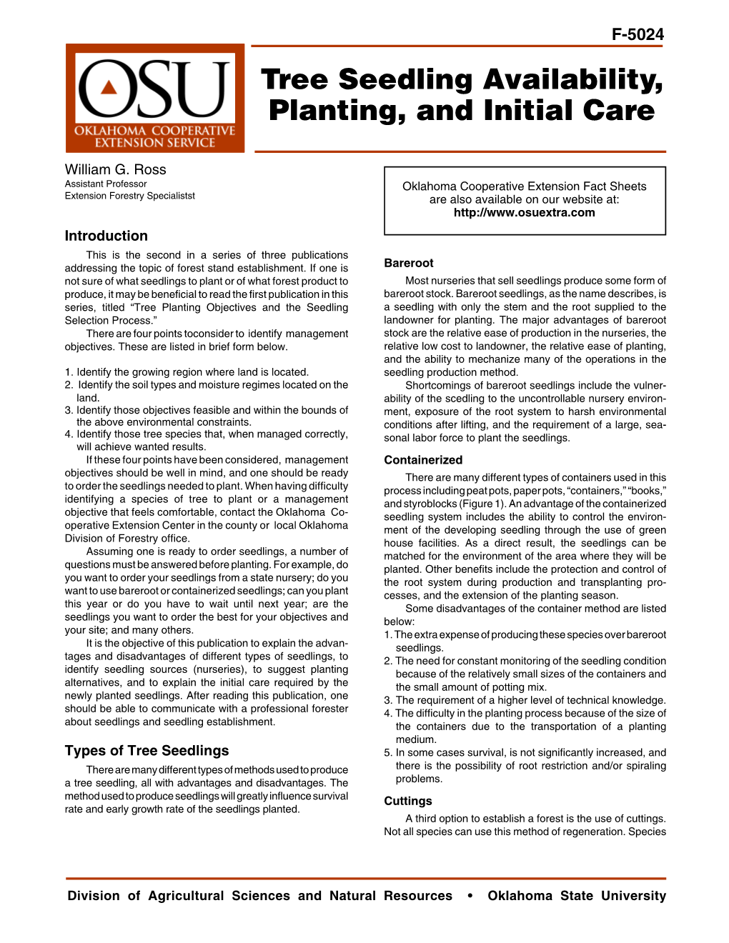 Tree Seedling Availability, Planting, and Initial Care