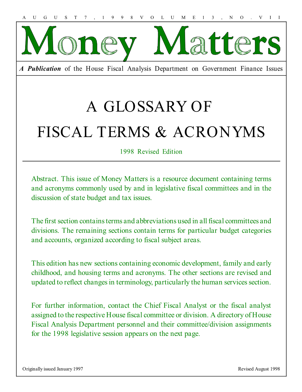 A Glossary of Fiscal Terms & Acronyms