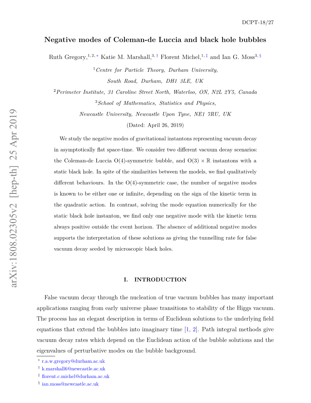 Arxiv:1808.02305V2 [Hep-Th] 25 Apr 2019