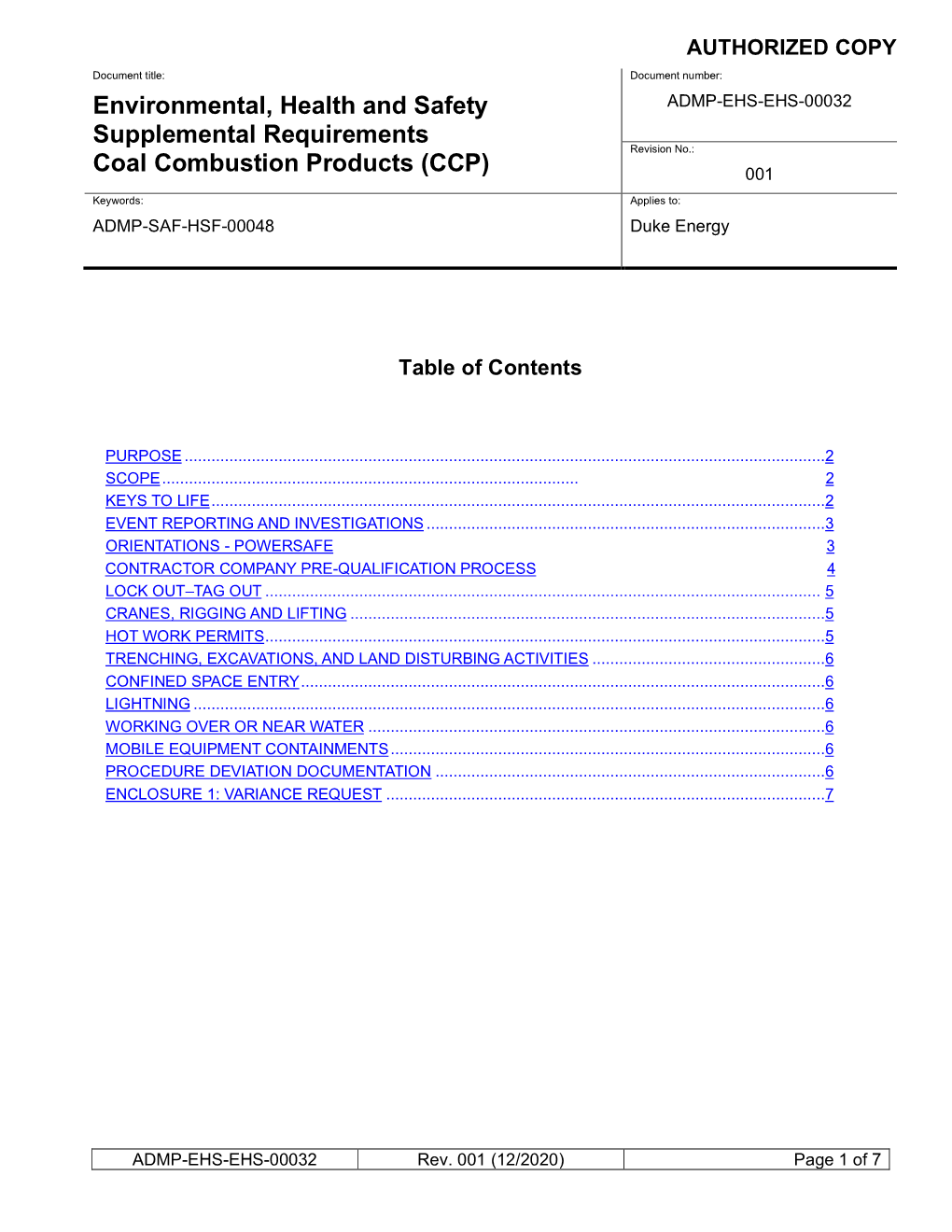 Environmental, Health and Safety Supplemental