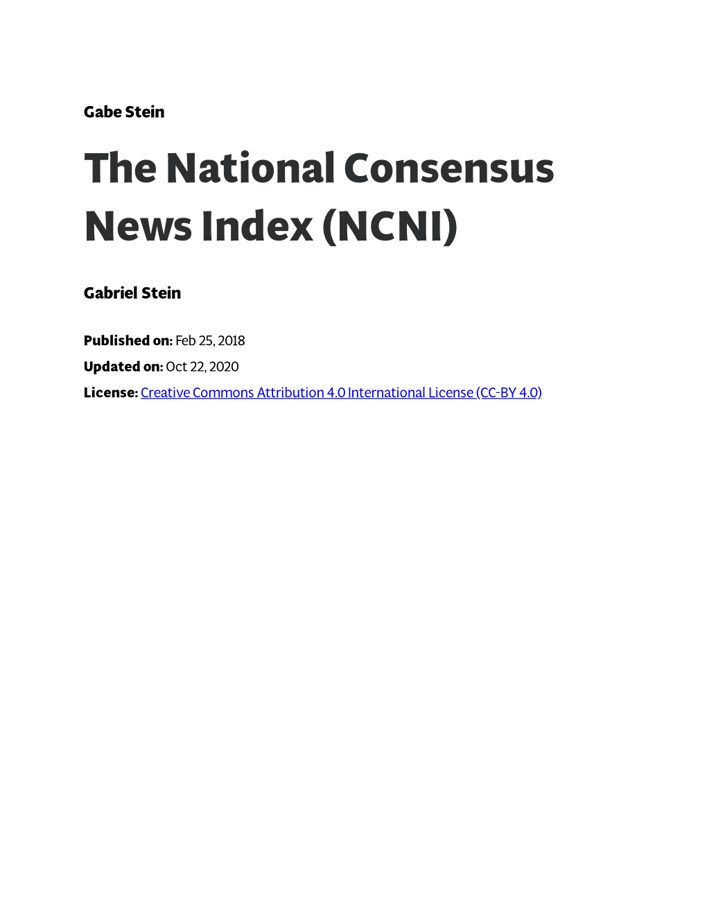 The National Consensus News Index (NCNI)