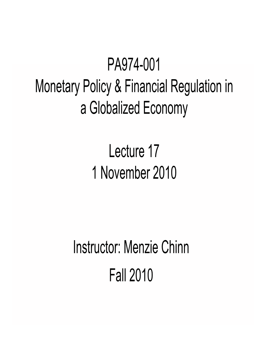 PA974 001-001 Monetary Policy & Financial Regulation in A