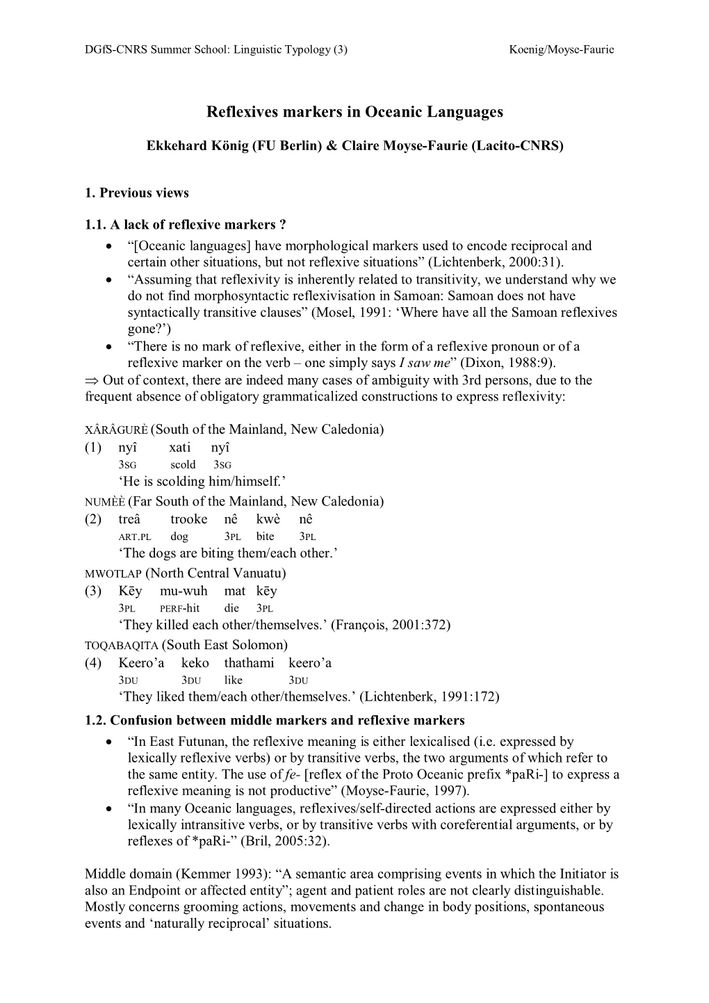 Reflexives Markers in Oceanic Languages