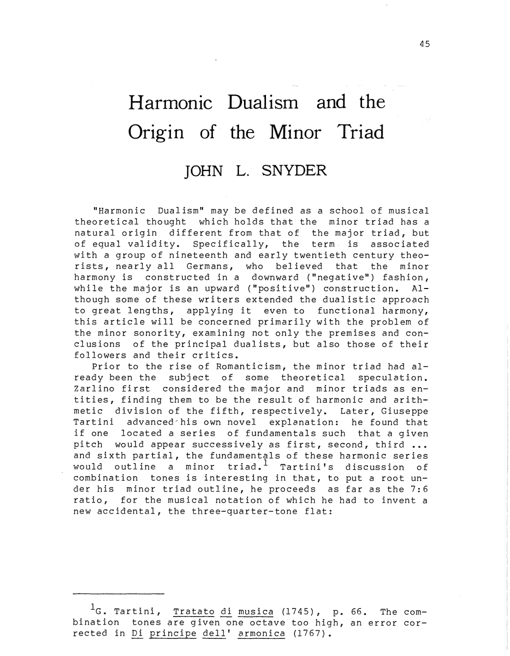 Harmonic Dualism and the Origin of the Minor Triad