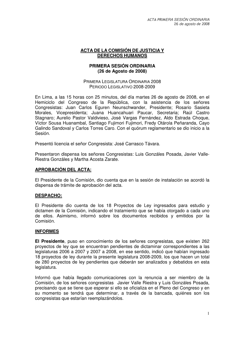 Acta De La Comisión De Justicia Y Derechos Humanos