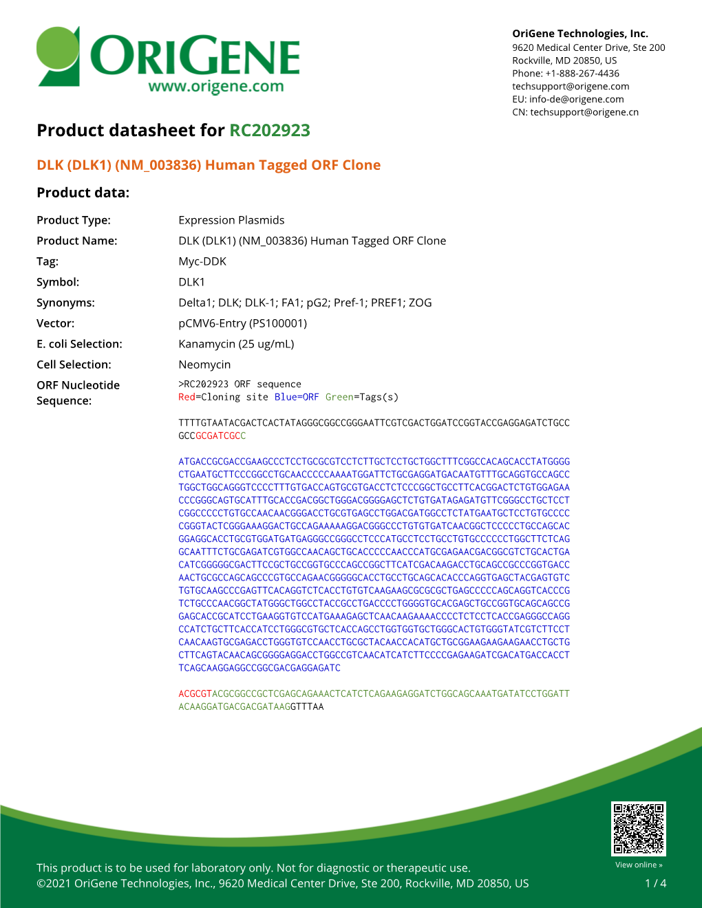 DLK (DLK1) (NM 003836) Human Tagged ORF Clone Product Data