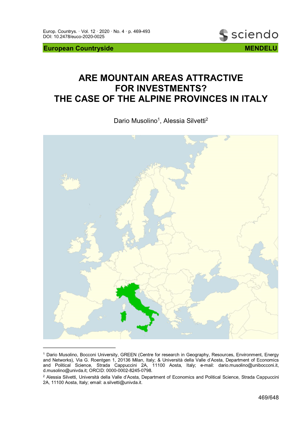Are Mountain Areas Attractive for Investments? the Case of the Alpine Provinces in Italy