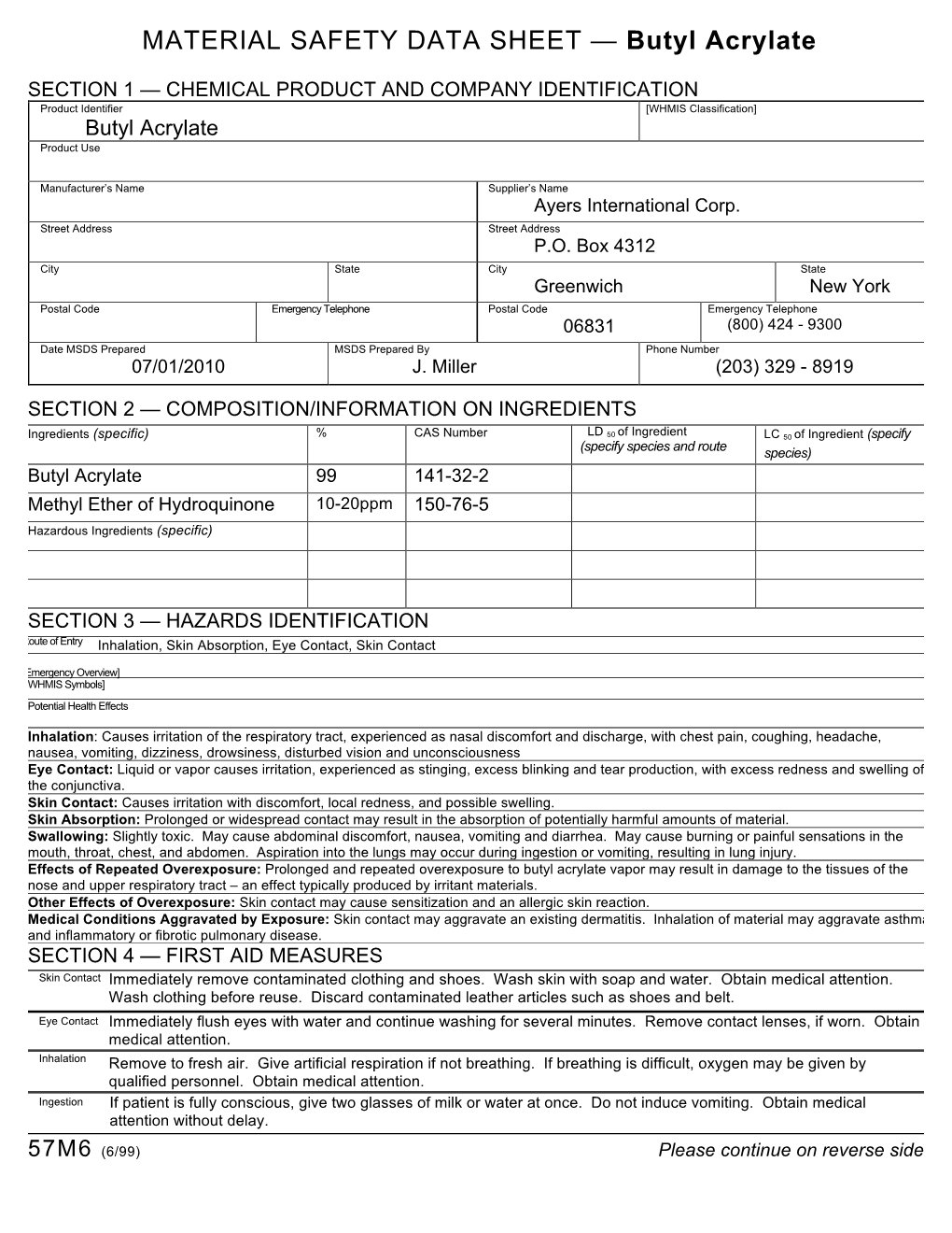 MSDS Butyl Acrylate