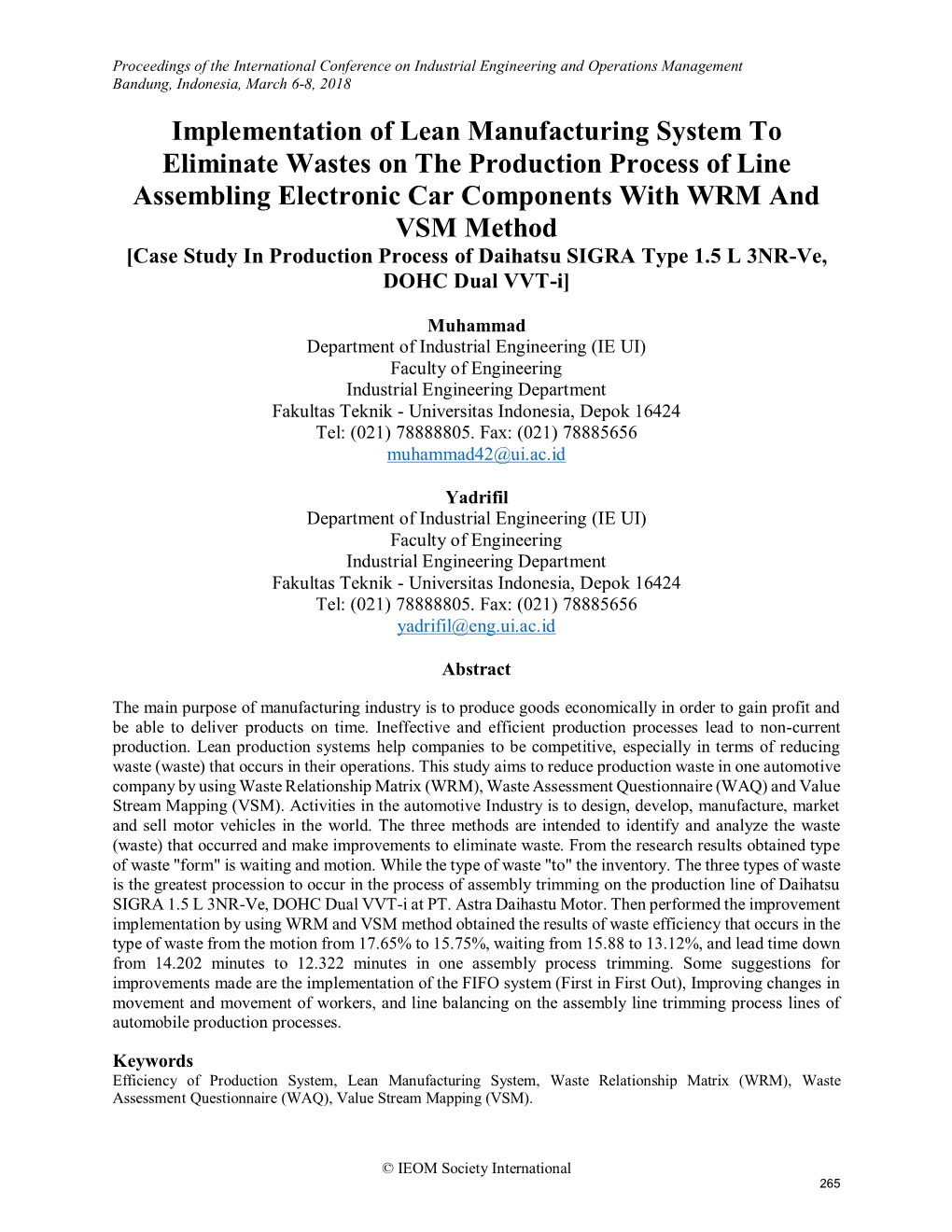 Implementation of Lean Manufacturing System to Eliminate