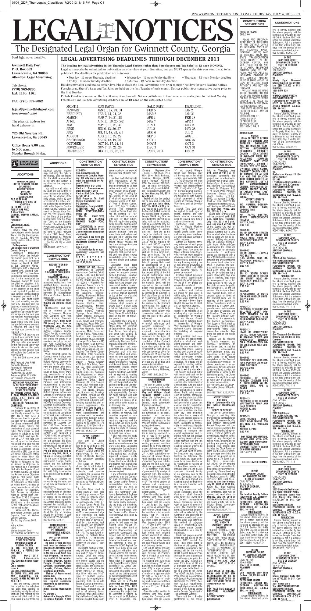 0704 GDP Thur Legals Classifieds 7/2/2013 3:15 PM Page C1