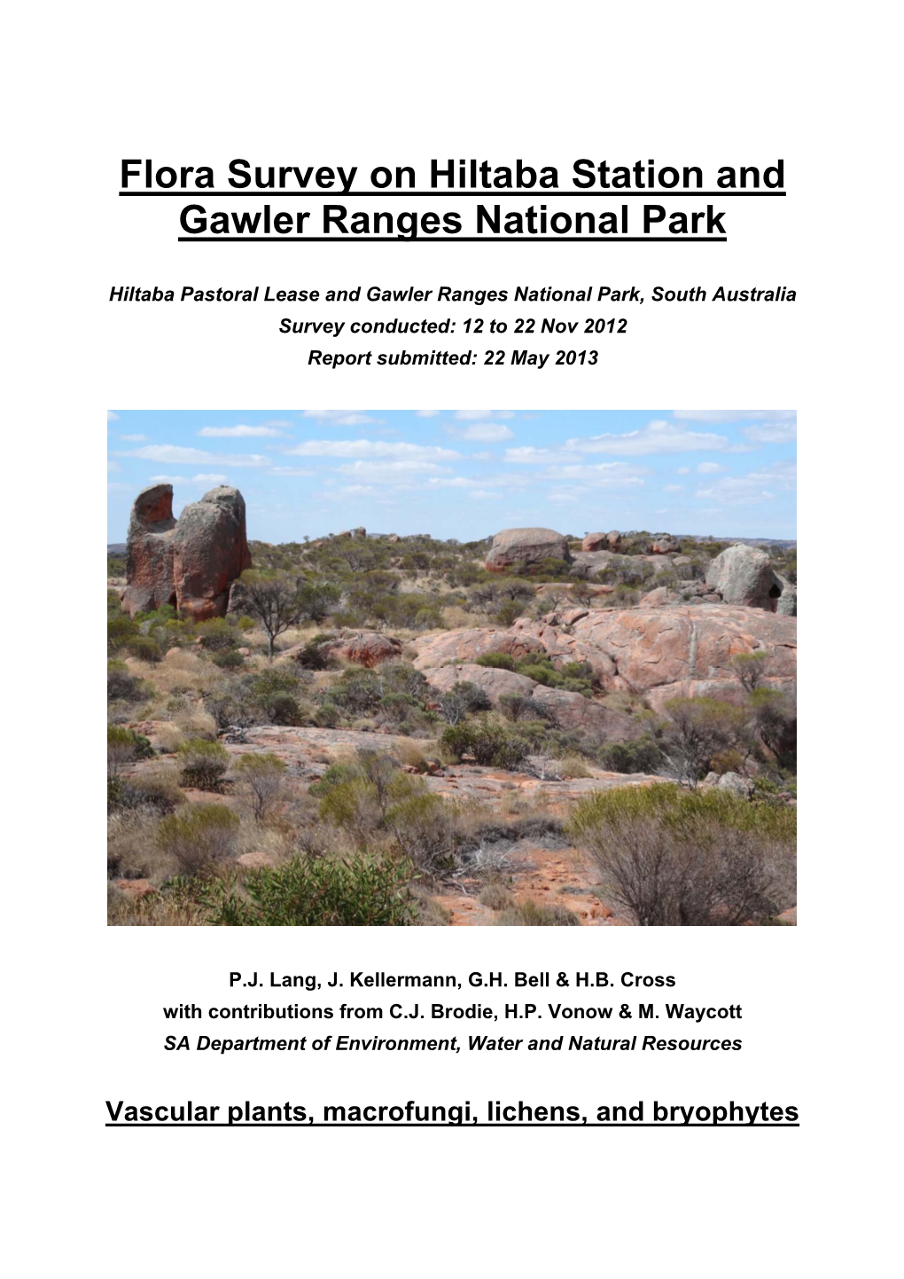 Flora Survey on Hiltaba Station and Gawler Ranges National Park